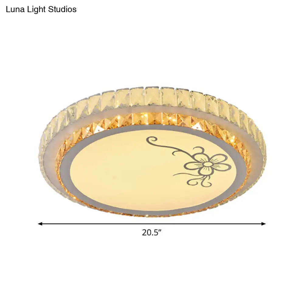 DecorBites™ DecorBites™ Contemporary Round LED Ceiling Flush Mount with Clear Cut Crystal & Elegant Floral/Cubical Pattern
