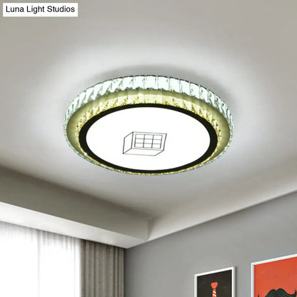 DecorBites™ DecorBites™ Contemporary Round LED Ceiling Flush Mount with Clear Cut Crystal & Elegant Floral/Cubical Pattern