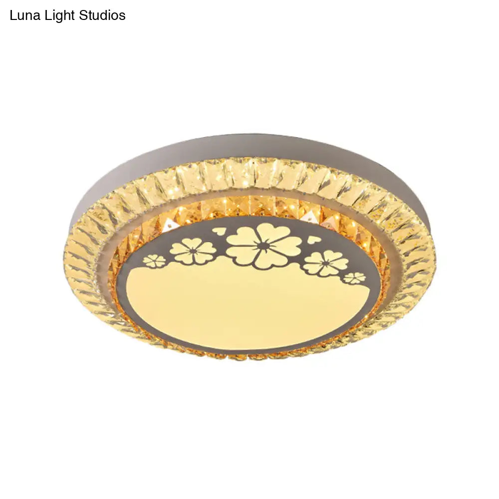 DecorBites™ DecorBites™ Contemporary Round LED Ceiling Flush Mount with Clear Cut Crystal & Elegant Floral/Cubical Pattern