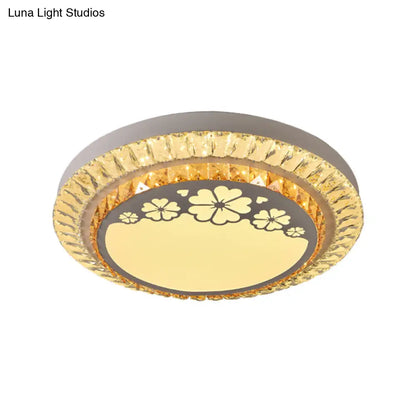 DecorBites™ DecorBites™ Contemporary Round LED Ceiling Flush Mount with Clear Cut Crystal & Elegant Floral/Cubical Pattern