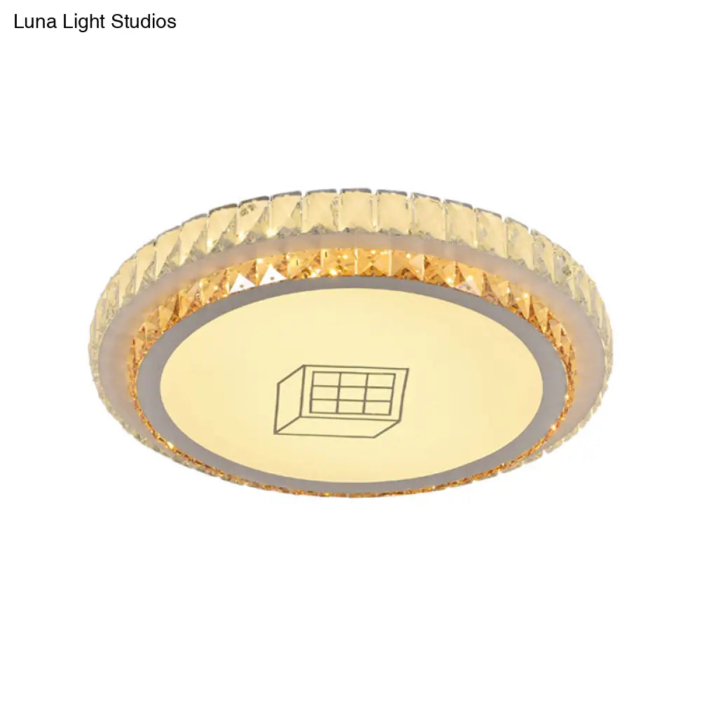 DecorBites™ DecorBites™ Contemporary Round LED Ceiling Flush Mount with Clear Cut Crystal & Elegant Floral/Cubical Pattern