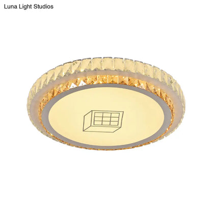 DecorBites™ DecorBites™ Contemporary Round LED Ceiling Flush Mount with Clear Cut Crystal & Elegant Floral/Cubical Pattern