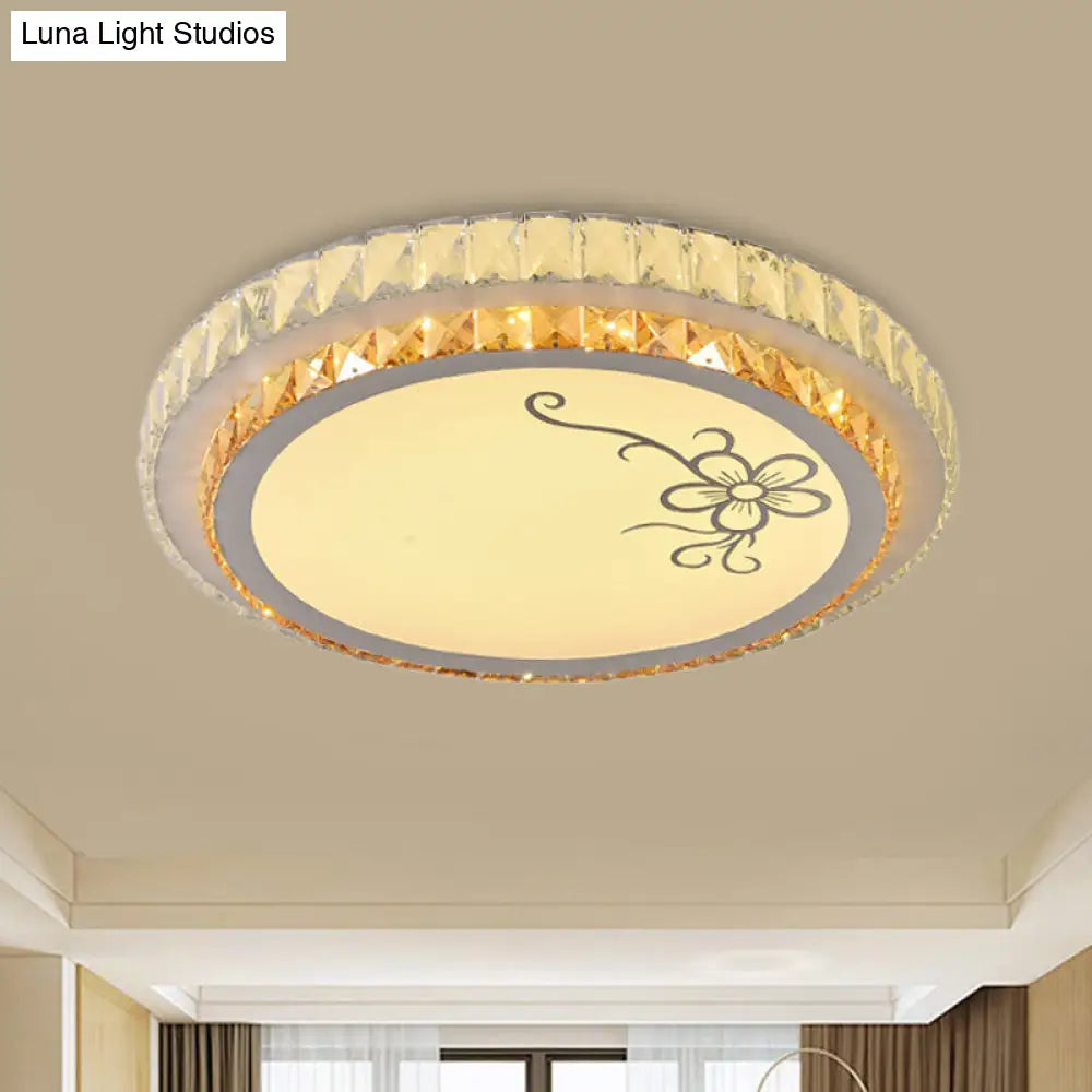 DecorBites™ DecorBites™ Contemporary Round LED Ceiling Flush Mount with Clear Cut Crystal & Elegant Floral/Cubical Pattern