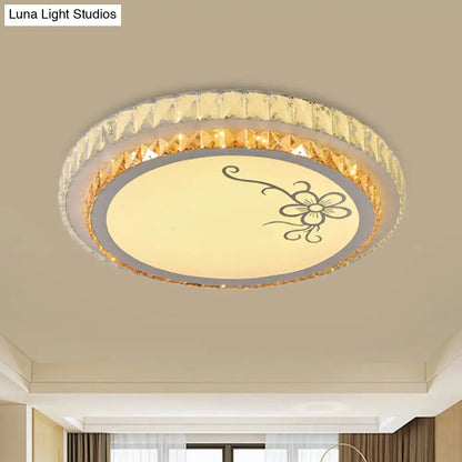 DecorBites™ DecorBites™ Contemporary Round LED Ceiling Flush Mount with Clear Cut Crystal & Elegant Floral/Cubical Pattern