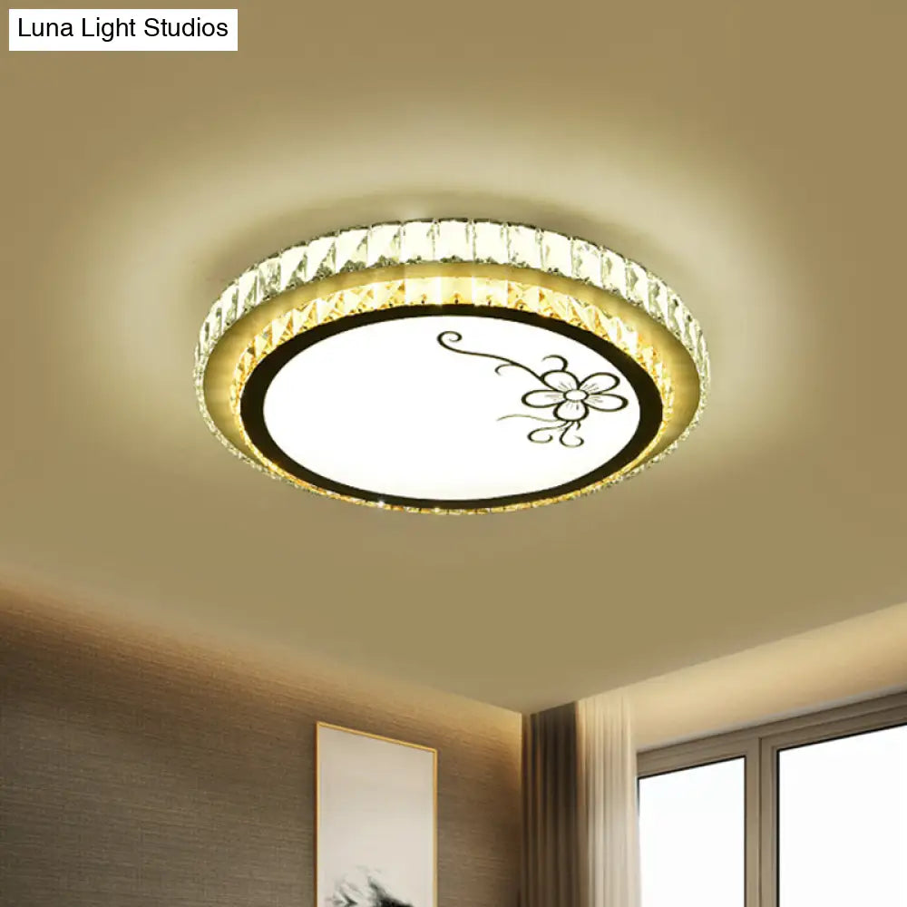 DecorBites™ DecorBites™ Contemporary Round LED Ceiling Flush Mount with Clear Cut Crystal & Elegant Floral/Cubical Pattern