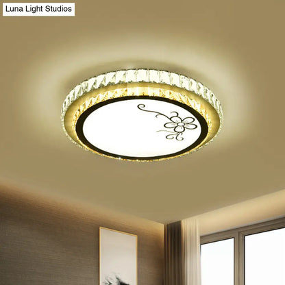 DecorBites™ DecorBites™ Contemporary Round LED Ceiling Flush Mount with Clear Cut Crystal & Elegant Floral/Cubical Pattern