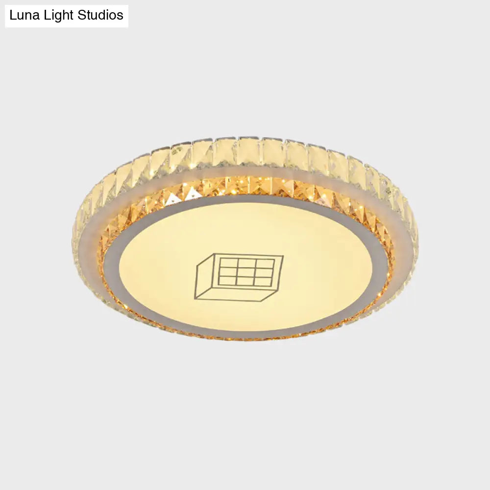DecorBites™ DecorBites™ Contemporary Round LED Ceiling Flush Mount with Clear Cut Crystal & Elegant Floral/Cubical Pattern