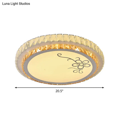 DecorBites™ DecorBites™ Contemporary Round LED Ceiling Flush Mount with Clear Cut Crystal & Elegant Floral/Cubical Pattern