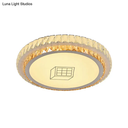 DecorBites™ DecorBites™ Contemporary Round LED Ceiling Flush Mount with Clear Cut Crystal & Elegant Floral/Cubical Pattern