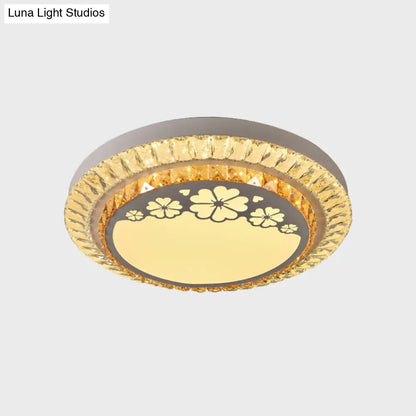 DecorBites™ DecorBites™ Contemporary Round LED Ceiling Flush Mount with Clear Cut Crystal & Elegant Floral/Cubical Pattern