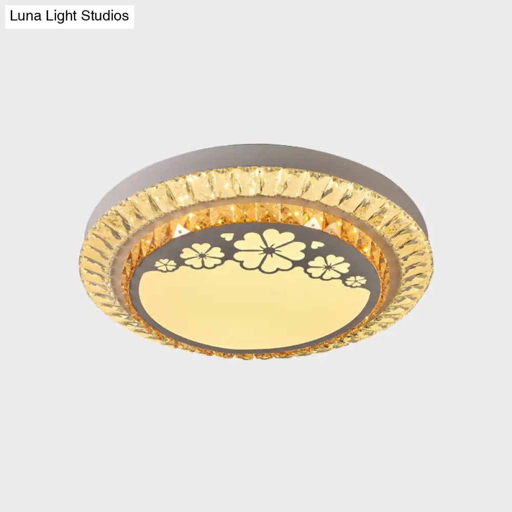 DecorBites™ DecorBites™ Contemporary Round LED Ceiling Flush Mount with Clear Cut Crystal & Elegant Floral/Cubical Pattern
