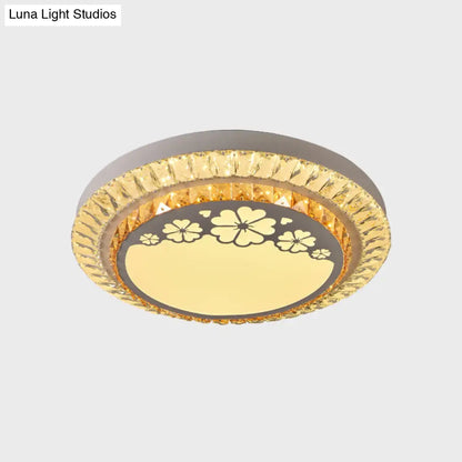 DecorBites™ DecorBites™ Contemporary Round LED Ceiling Flush Mount with Clear Cut Crystal & Elegant Floral/Cubical Pattern