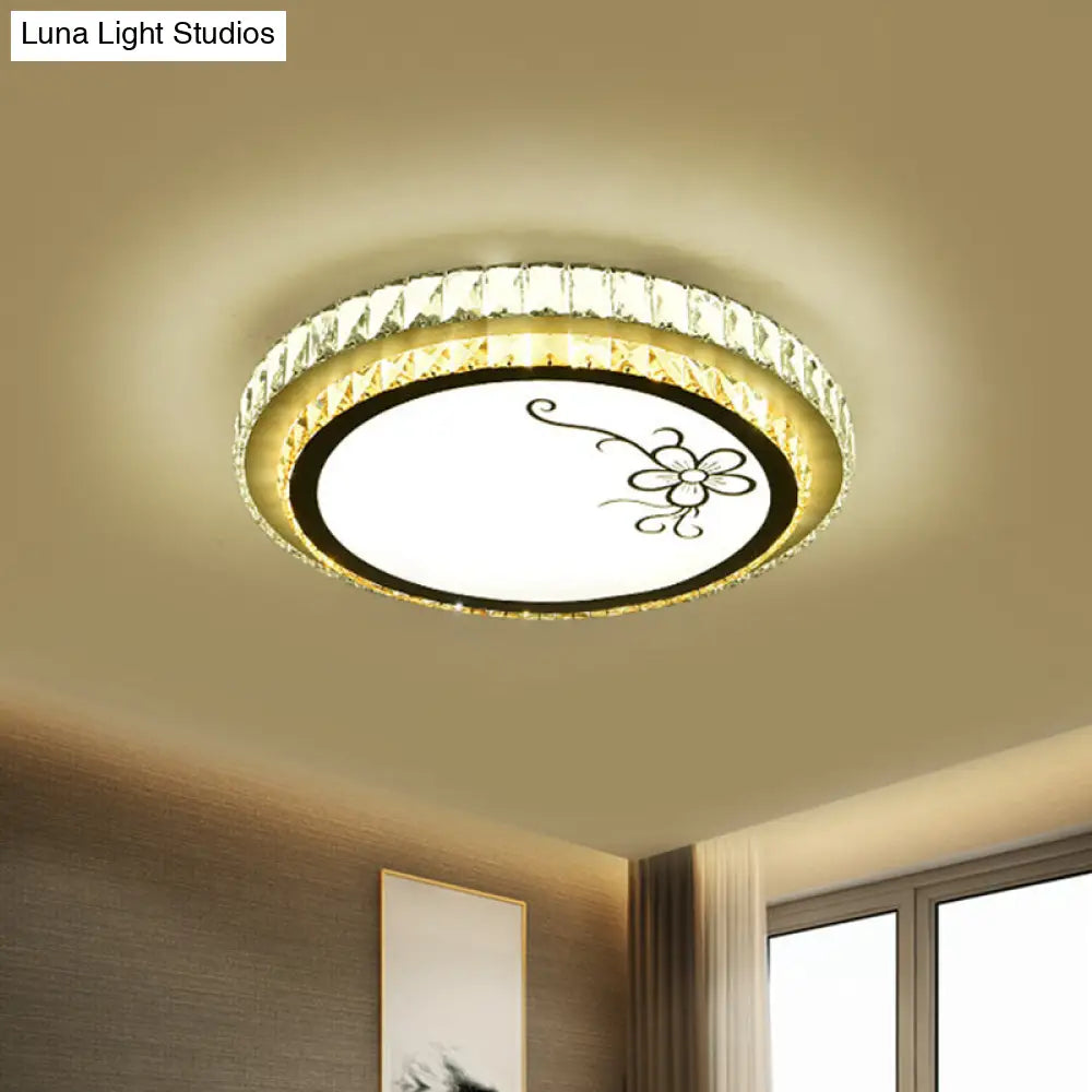 DecorBites™ DecorBites™ Contemporary Round LED Ceiling Flush Mount with Clear Cut Crystal & Elegant Floral/Cubical Pattern