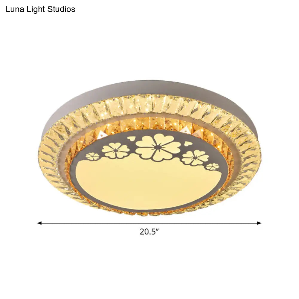 DecorBites™ DecorBites™ Contemporary Round LED Ceiling Flush Mount with Clear Cut Crystal & Elegant Floral/Cubical Pattern