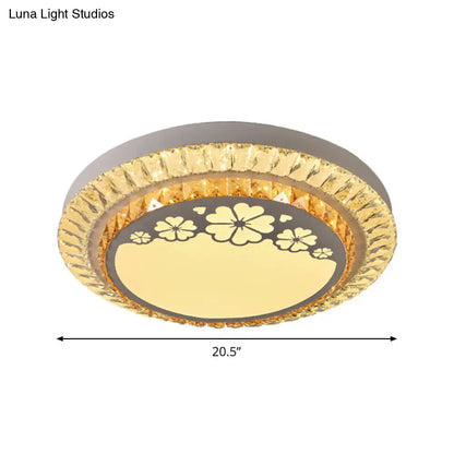DecorBites™ DecorBites™ Contemporary Round LED Ceiling Flush Mount with Clear Cut Crystal & Elegant Floral/Cubical Pattern