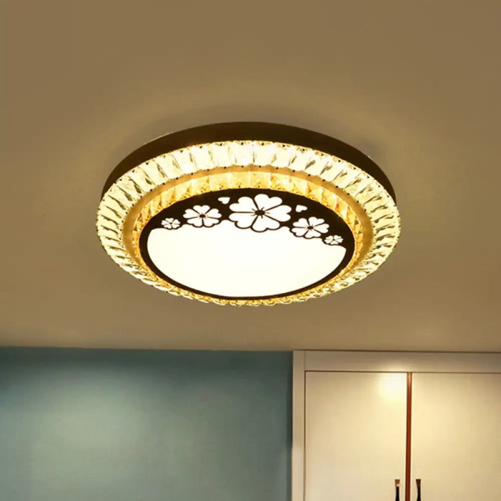 DecorBites™ DecorBites™ Contemporary Round LED Ceiling Flush Mount with Clear Cut Crystal & Elegant Floral/Cubical Pattern