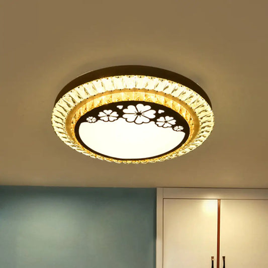 DecorBites™ DecorBites™ Contemporary Round LED Ceiling Flush Mount with Clear Cut Crystal & Elegant Floral/Cubical Pattern