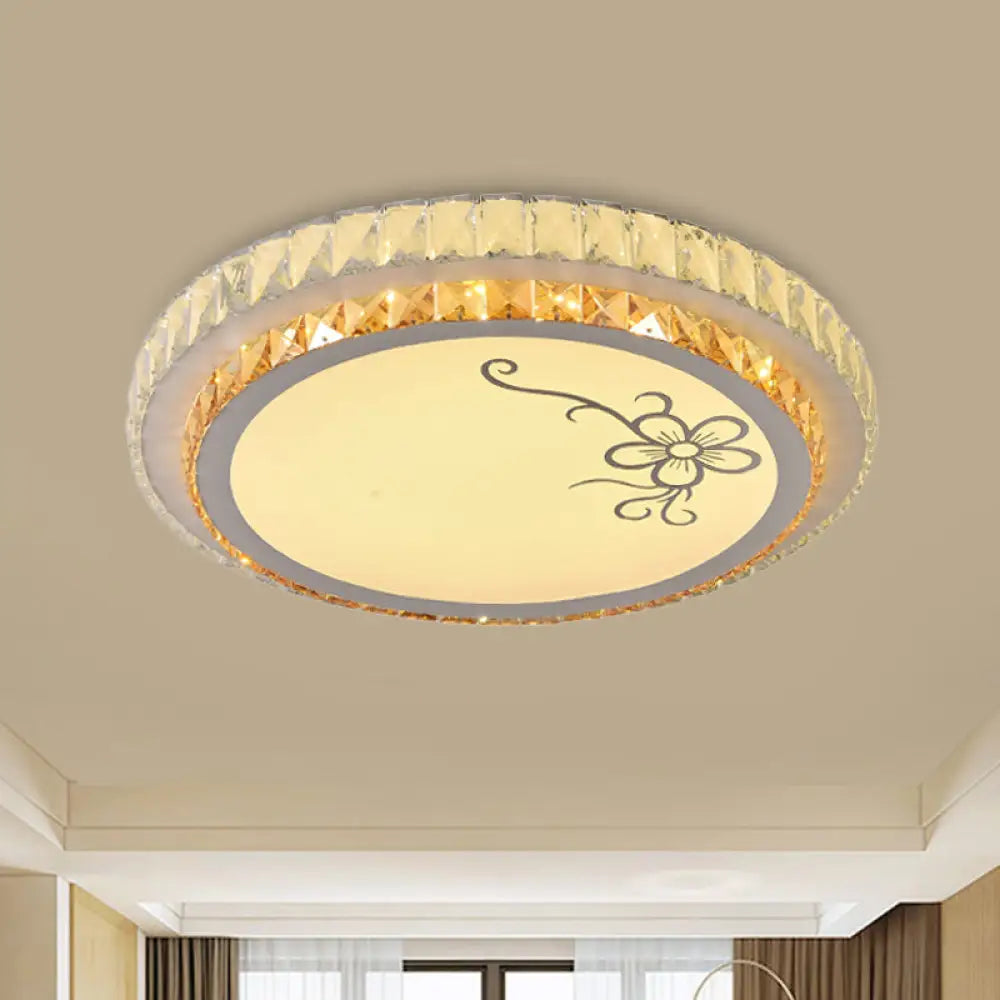 DecorBites™ DecorBites™ Contemporary Round LED Ceiling Flush Mount with Clear Cut Crystal & Elegant Floral/Cubical Pattern