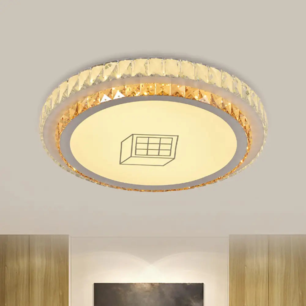 DecorBites™ DecorBites™ Contemporary Round LED Ceiling Flush Mount with Clear Cut Crystal & Elegant Floral/Cubical Pattern