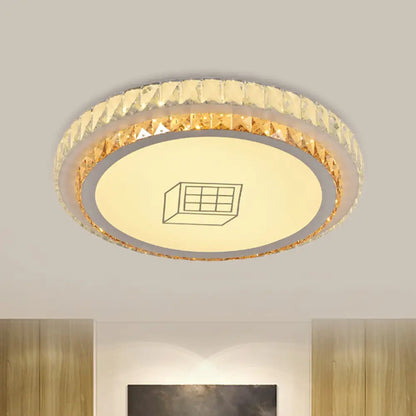DecorBites™ DecorBites™ Contemporary Round LED Ceiling Flush Mount with Clear Cut Crystal & Elegant Floral/Cubical Pattern