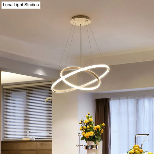 Contemporary Round Pendant LED Chandelier for Dining Room in White/Coffee - 2/3 Tier Design