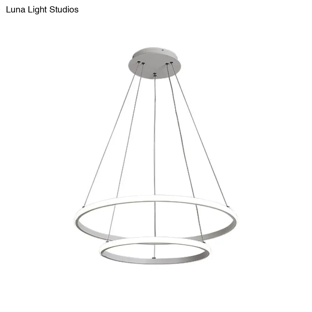 ثريا LED دائرية معاصرة لغرفة الطعام باللون الأبيض/القهوة - تصميم من طبقتين أو ثلاث طبقات