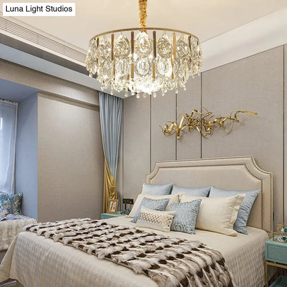 Kit de lámpara colgante contemporánea redonda en forma de lágrima con cristales: candelabro dorado de 3/4 luces, 40,6 cm/49,5 cm de ancho