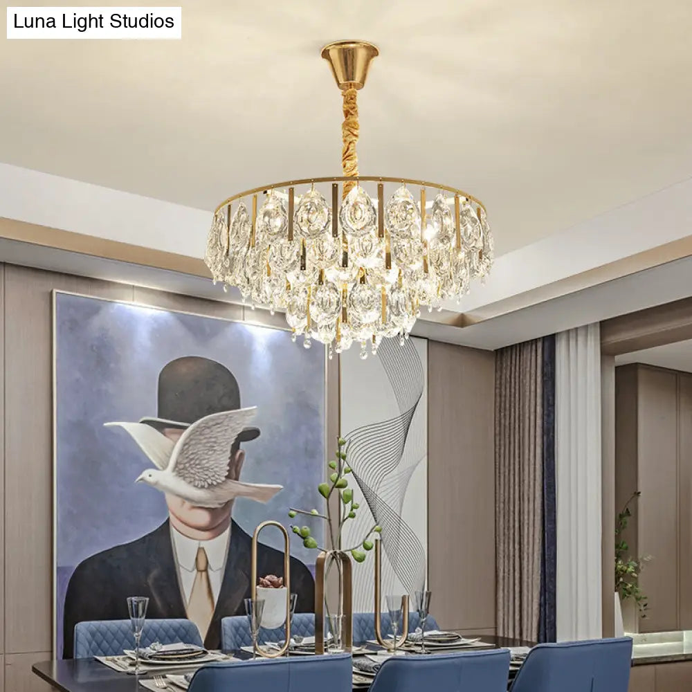 Kit de lámpara colgante contemporánea redonda en forma de lágrima con cristales: candelabro dorado de 3/4 luces, 40,6 cm/49,5 cm de ancho