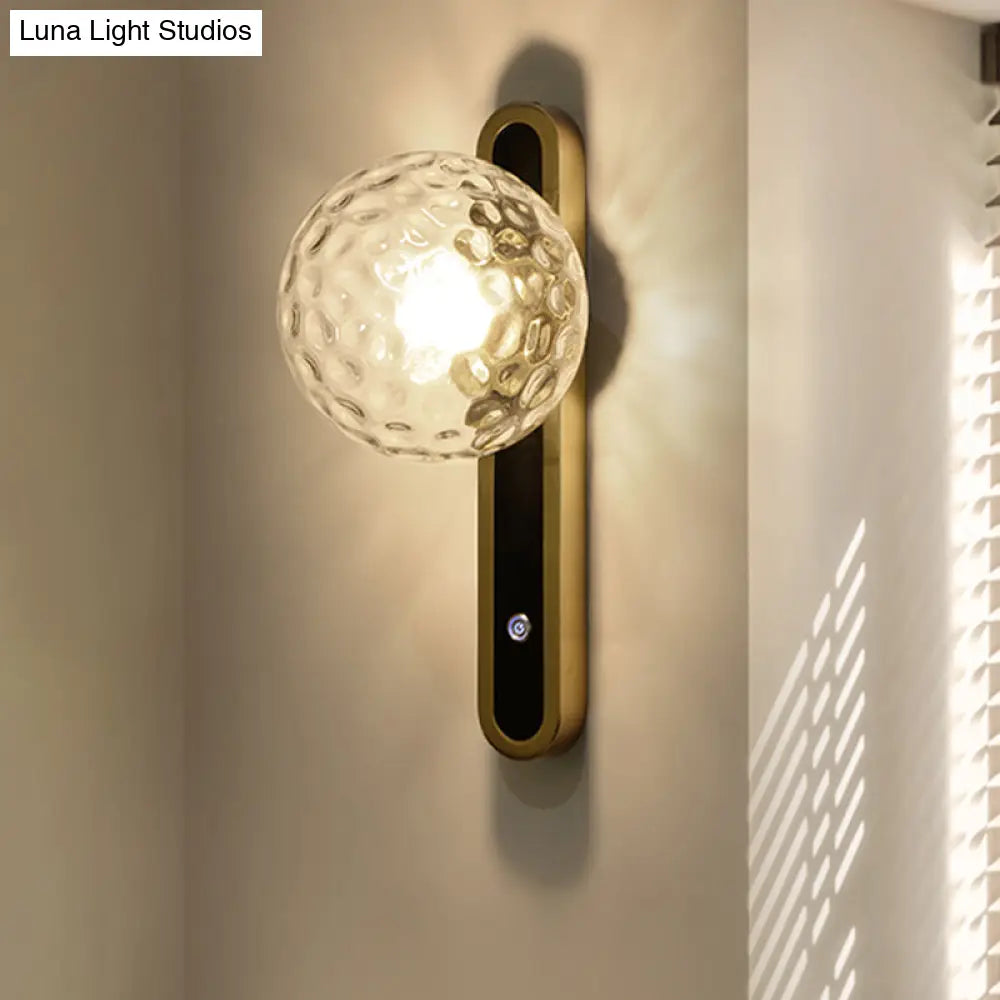 Aplique de pared redondo contemporáneo DecorBites™ - Vidrio transparente con textura, 1 bombilla, para sala de estar