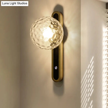 Aplique de pared redondo contemporáneo DecorBites™ - Vidrio transparente con textura, 1 bombilla, para sala de estar