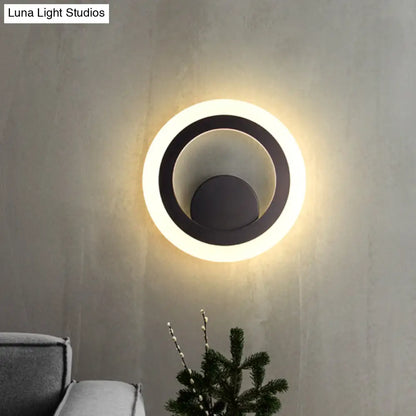 DecorBites™ DecorBites™ Contemporary Round Wall Sconce Light - Black Metal LED Lamp, Warm/White Light