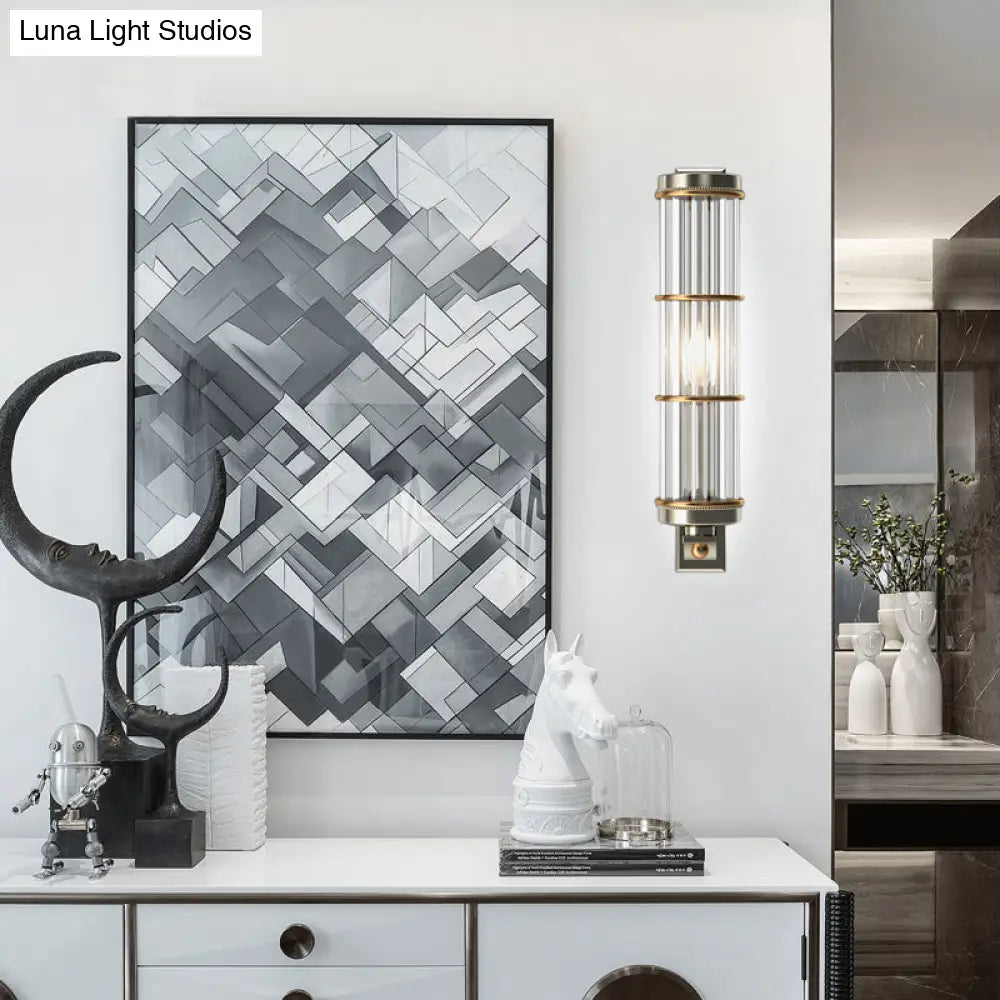 DecorBites™ DecorBites™ Contemporary Satin Nickel Wall Sconce with Crystal Pipe - Stylish Lighting for Living Room