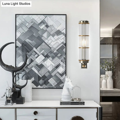 DecorBites™ DecorBites™ Contemporary Satin Nickel Wall Sconce with Crystal Pipe - Stylish Lighting for Living Room