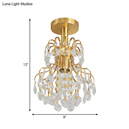 DecorBites™ Contemporary Semi Flush Ceiling Light - Brass Finish Geometric Design with Metal and Crystal Accents