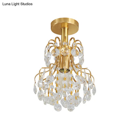 DecorBites™ Contemporary Semi Flush Ceiling Light - Brass Finish Geometric Design with Metal and Crystal Accents