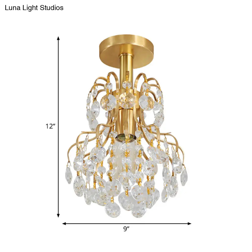 DecorBites™ Contemporary Semi Flush Ceiling Light - Brass Finish Geometric Design with Metal and Crystal Accents