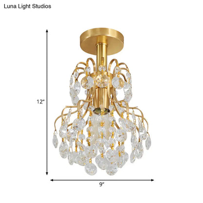 DecorBites™ Contemporary Semi Flush Ceiling Light - Brass Finish Geometric Design with Metal and Crystal Accents