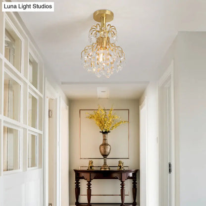 DecorBites™ Contemporary Semi Flush Ceiling Light - Brass Finish Geometric Design with Metal and Crystal Accents