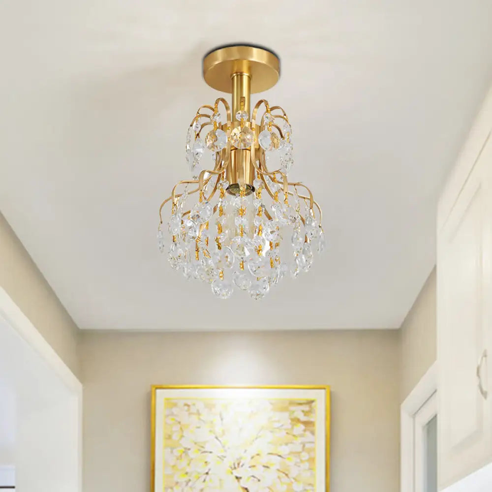 DecorBites™ Contemporary Semi Flush Ceiling Light - Brass Finish Geometric Design with Metal and Crystal Accents