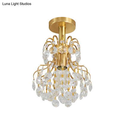 DecorBites™ Contemporary Semi Flush Ceiling Light - Brass Finish Geometric Design with Metal and Crystal Accents
