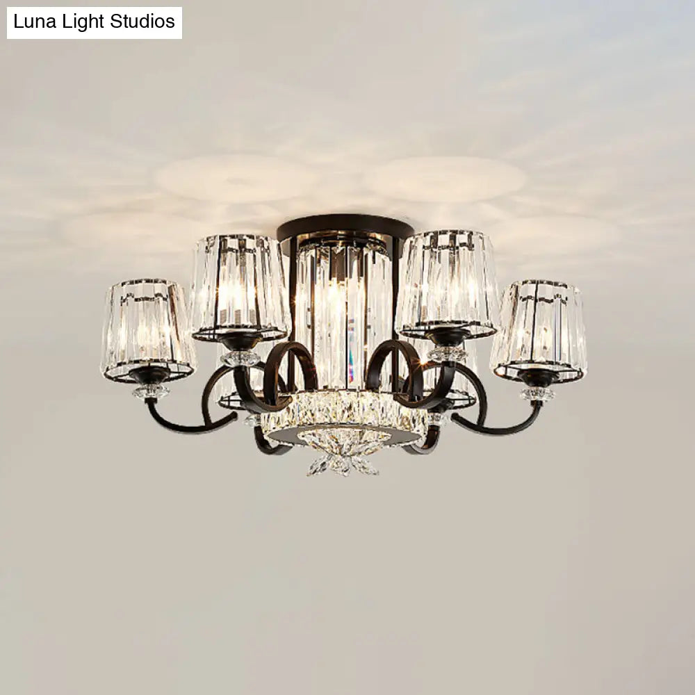 DecorBites™ DecorBites™ Contemporary Semi Flush Mount Ceiling Light with Clear Crystal Barrel Shade - 8 Heads - Black