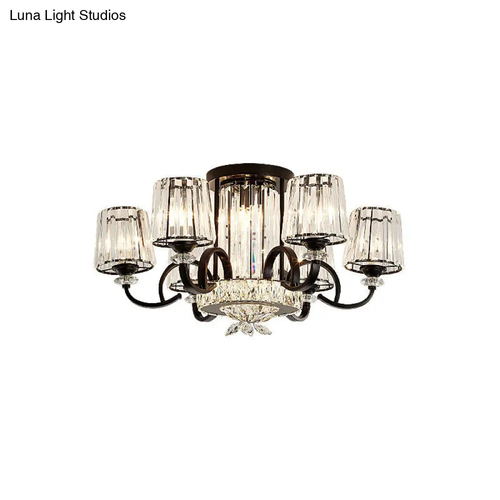 DecorBites™ DecorBites™ Contemporary Semi Flush Mount Ceiling Light with Clear Crystal Barrel Shade - 8 Heads - Black