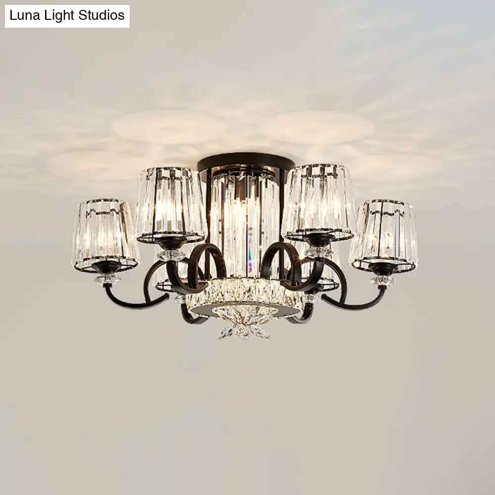 DecorBites™ DecorBites™ Contemporary Semi Flush Mount Ceiling Light with Clear Crystal Barrel Shade - 8 Heads - Black