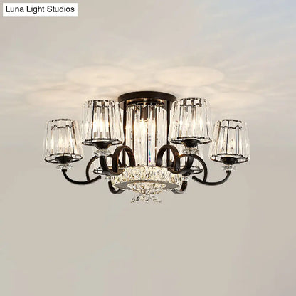 DecorBites™ DecorBites™ Contemporary Semi Flush Mount Ceiling Light with Clear Crystal Barrel Shade - 8 Heads - Black