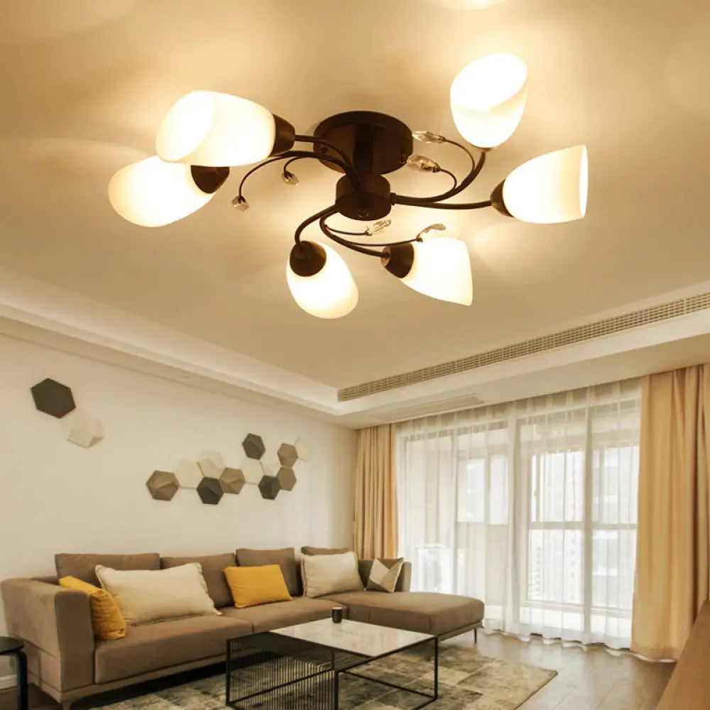 Lámpara de techo semiempotrada contemporánea DecorBites™ con pantallas de cristal biselado - Lámpara de techo tipo molino de viento negra, 4/6/8 luces