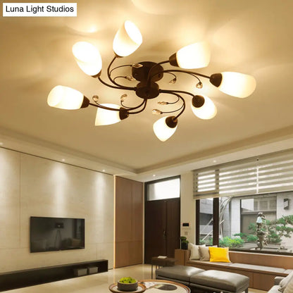 Lámpara de techo semiempotrada contemporánea DecorBites™ con pantallas de cristal biselado - Lámpara de techo tipo molino de viento negra, 4/6/8 luces