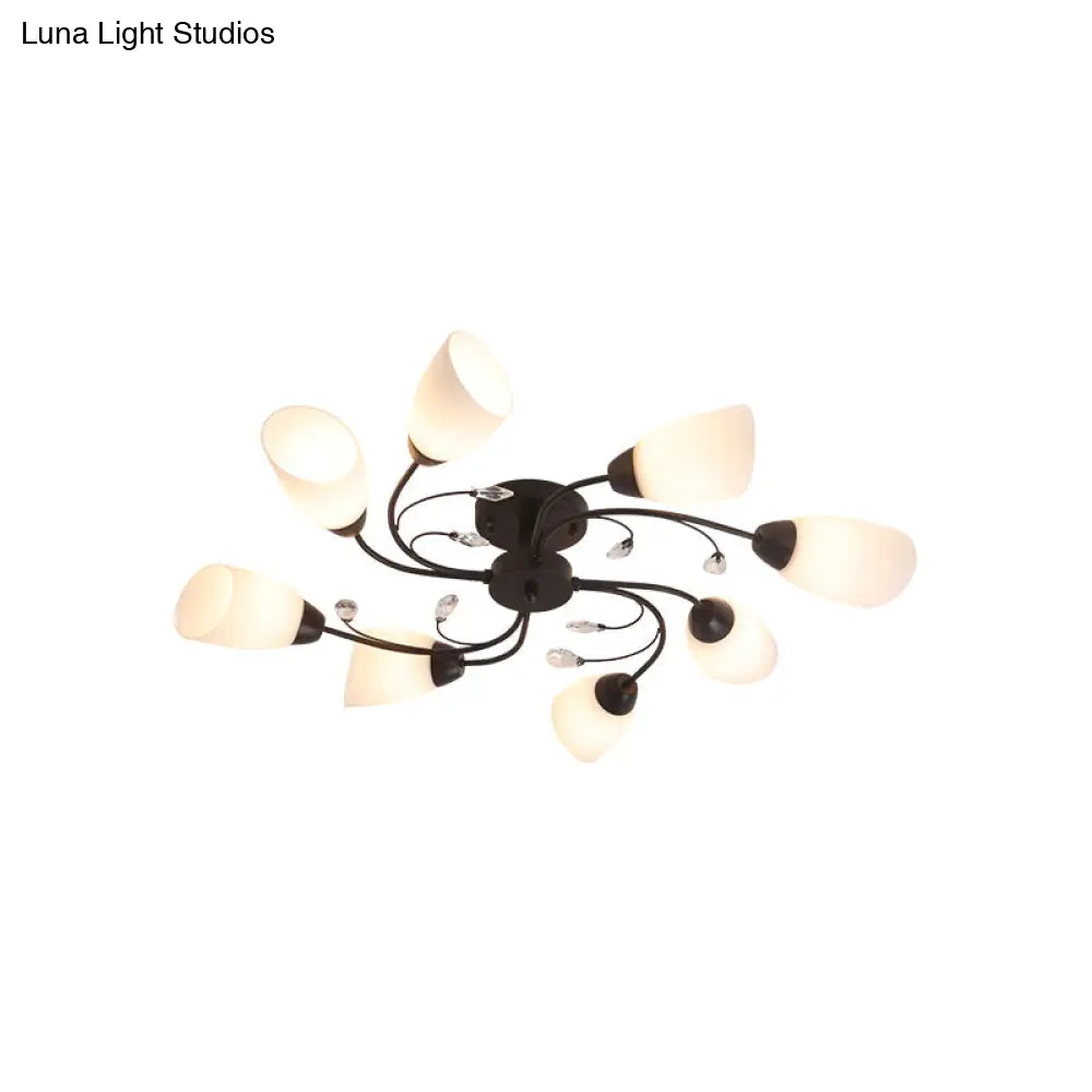 Lámpara de techo semiempotrada contemporánea DecorBites™ con pantallas de cristal biselado - Lámpara de techo tipo molino de viento negra, 4/6/8 luces