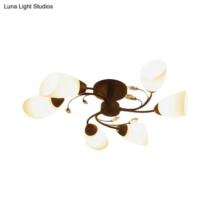 Lámpara de techo semiempotrada contemporánea DecorBites™ con pantallas de cristal biselado - Lámpara de techo tipo molino de viento negra, 4/6/8 luces