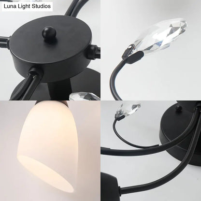 Lámpara de techo semiempotrada contemporánea DecorBites™ con pantallas de cristal biselado - Lámpara de techo tipo molino de viento negra, 4/6/8 luces