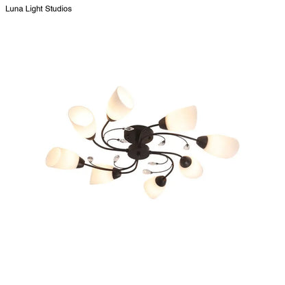 Lámpara de techo semiempotrada contemporánea DecorBites™ con pantallas de cristal biselado - Lámpara de techo tipo molino de viento negra, 4/6/8 luces